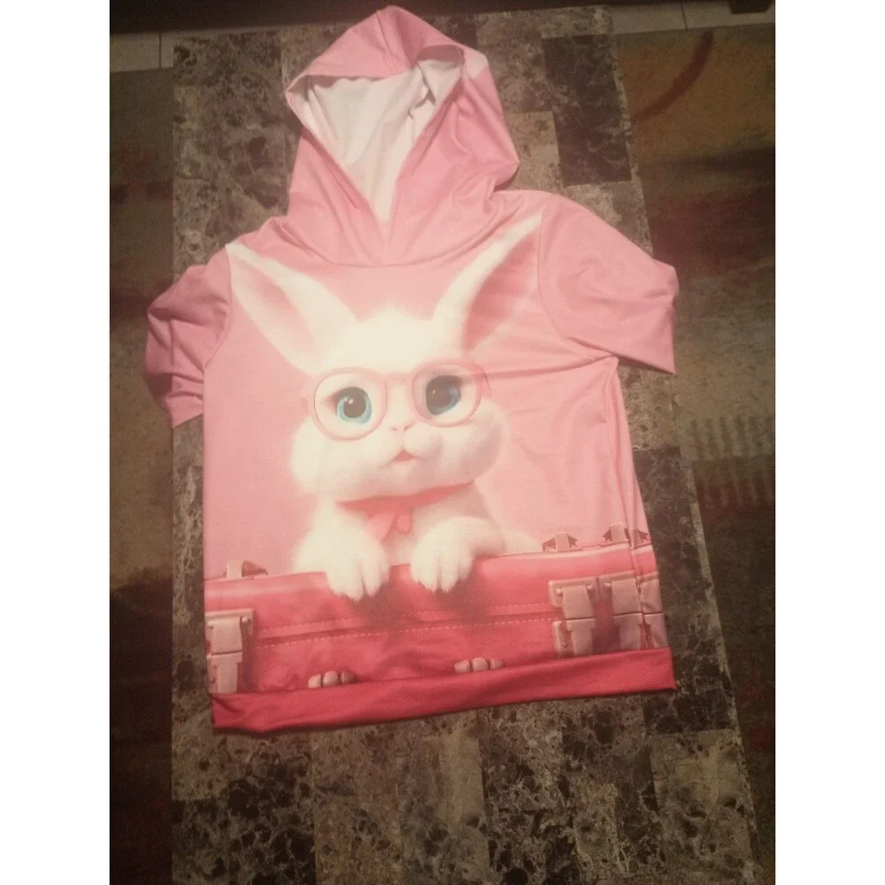 Pink bunny graphic hoodie kid's girls 9/10